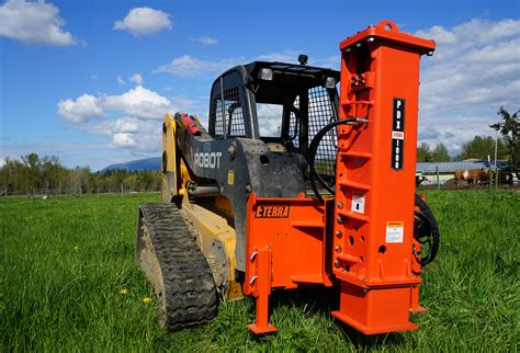 skid steer post driver pounder|skidsteer mounted post pounder.